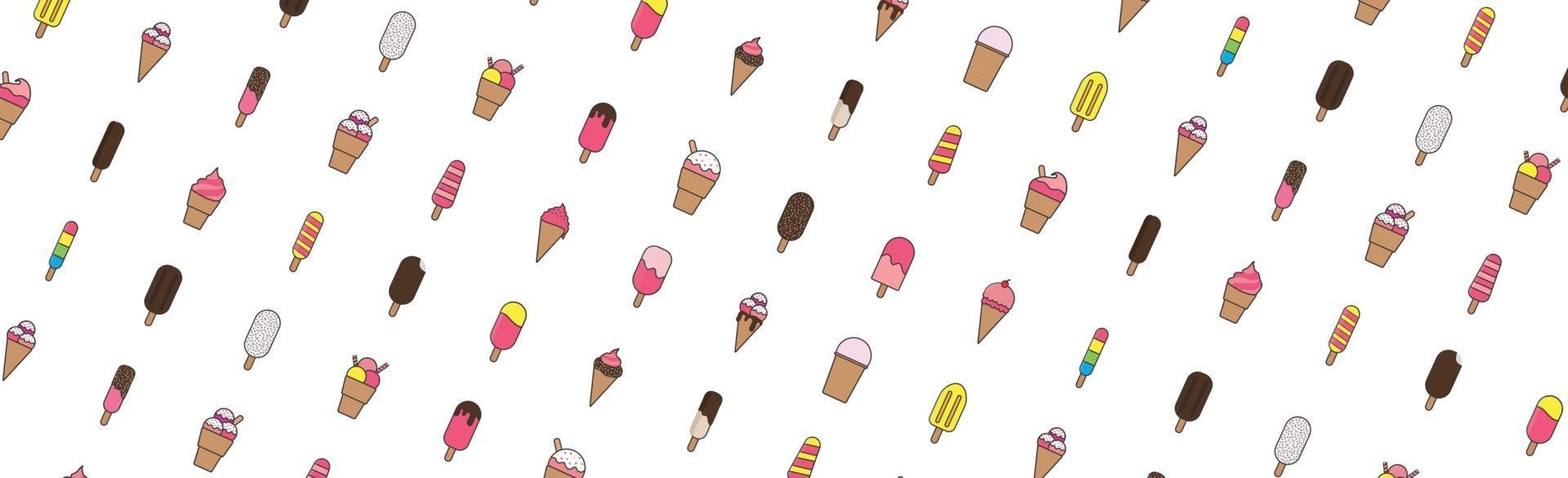 Abstract pattern of many different ice cream on a white background
