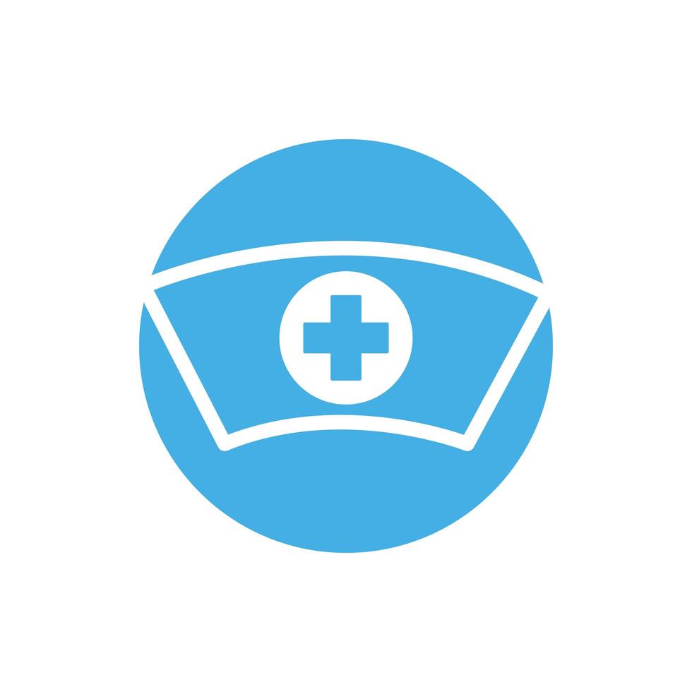 nurse hat with medical cross block style icon vector