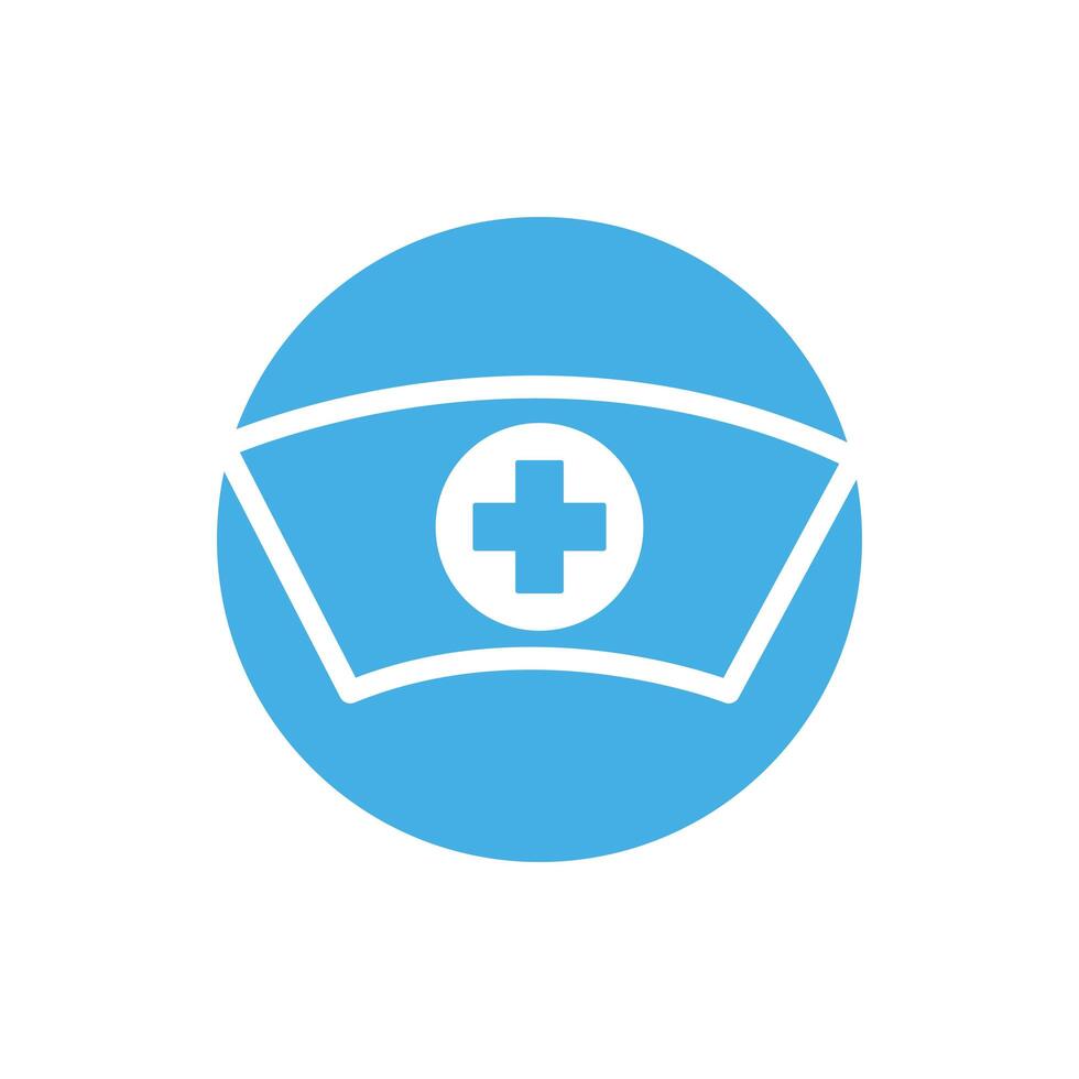 nurse hat with medical cross block style icon vector