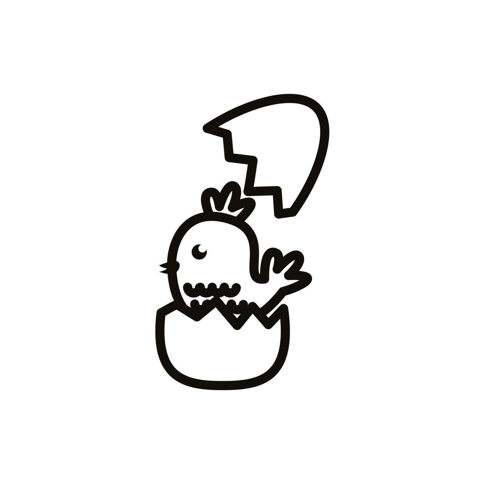 cute little chick in eggshell spring line style vector