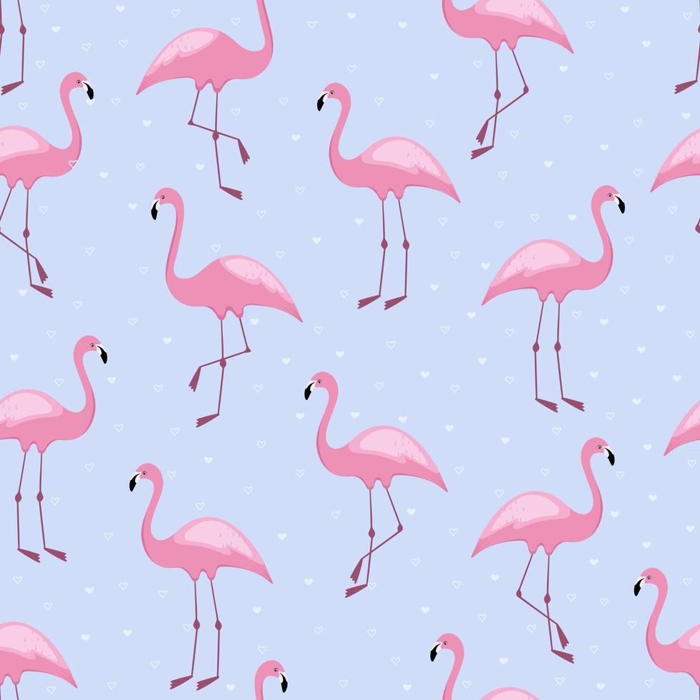 Flamingo de patrones sin fisuras con diseño de fondo de vector de corazones para tela y decoración