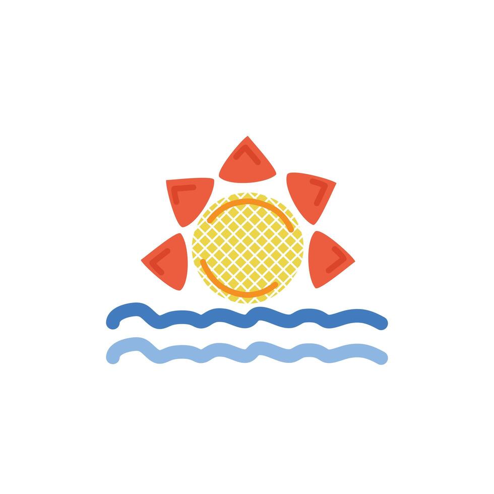 sun with sea waves weather symbol isolated icon vector