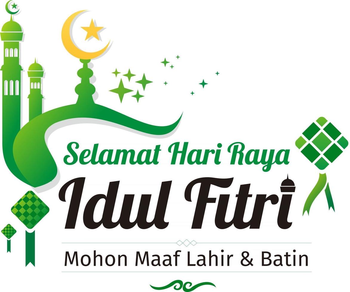 Idul fitri lettering greating card vector