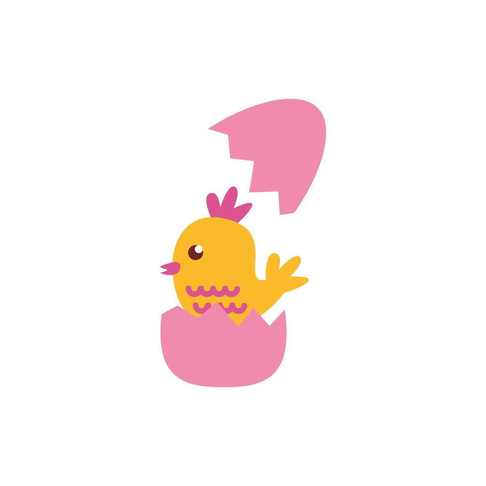 cute little chick in eggshell spring flat style vector