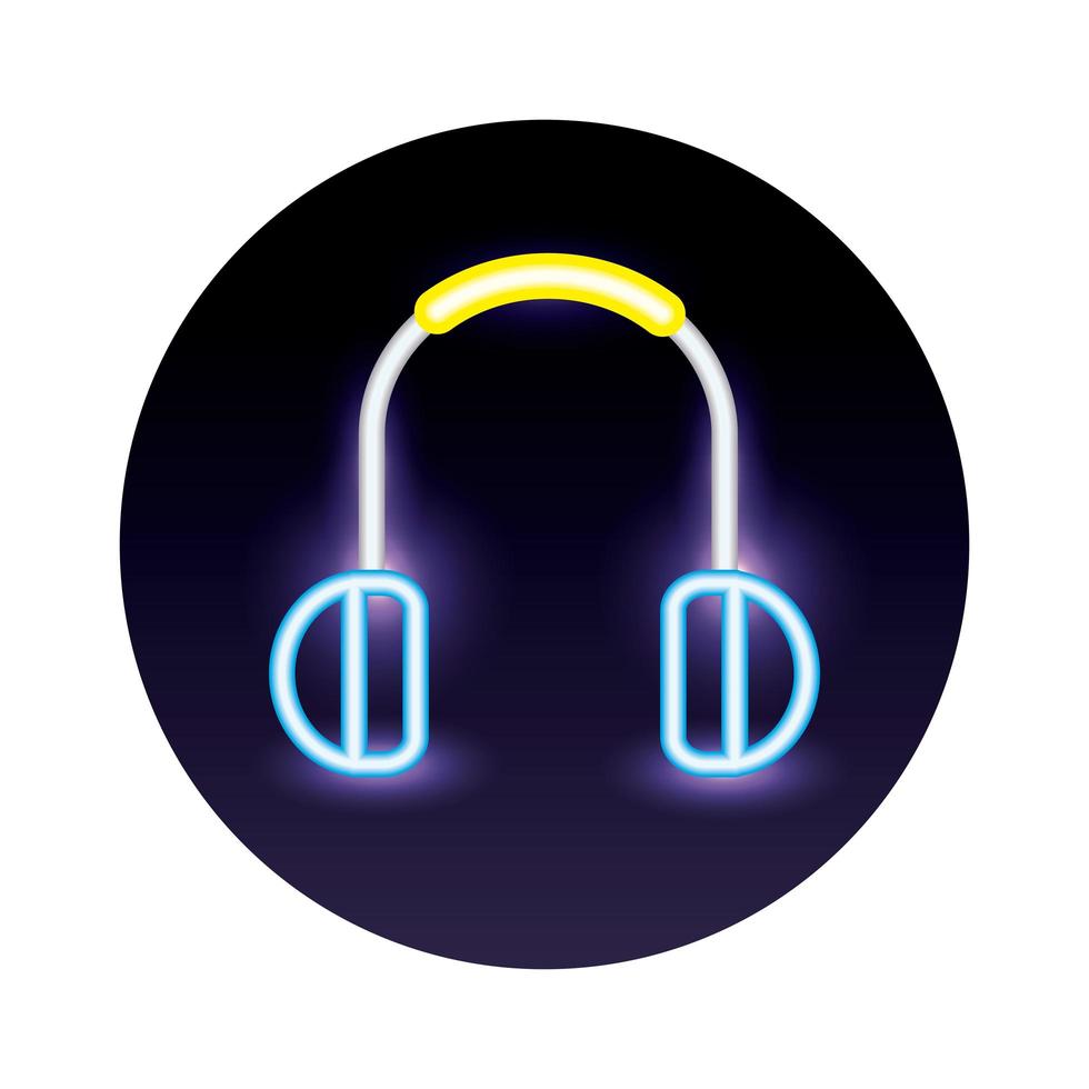 icono de estilo de luz de neón de audio de auriculares vector