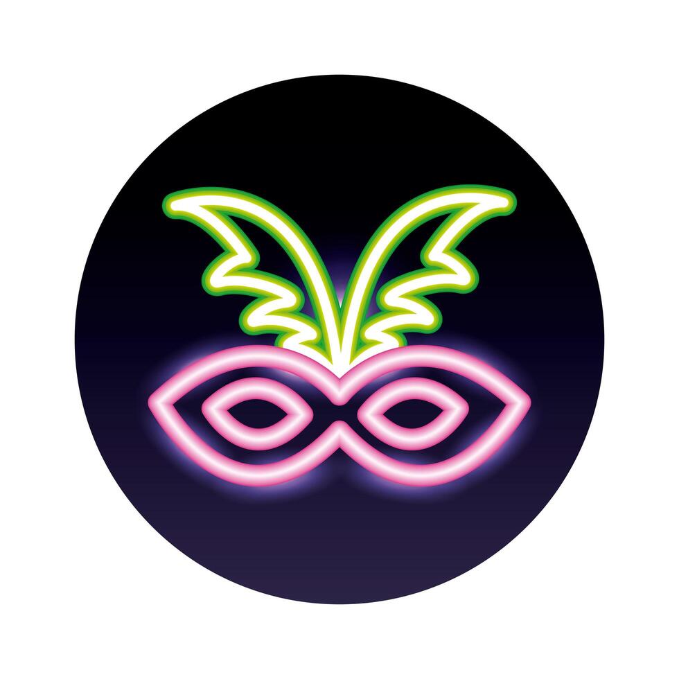 icono de estilo de luz de neón de máscara de carnaval vector