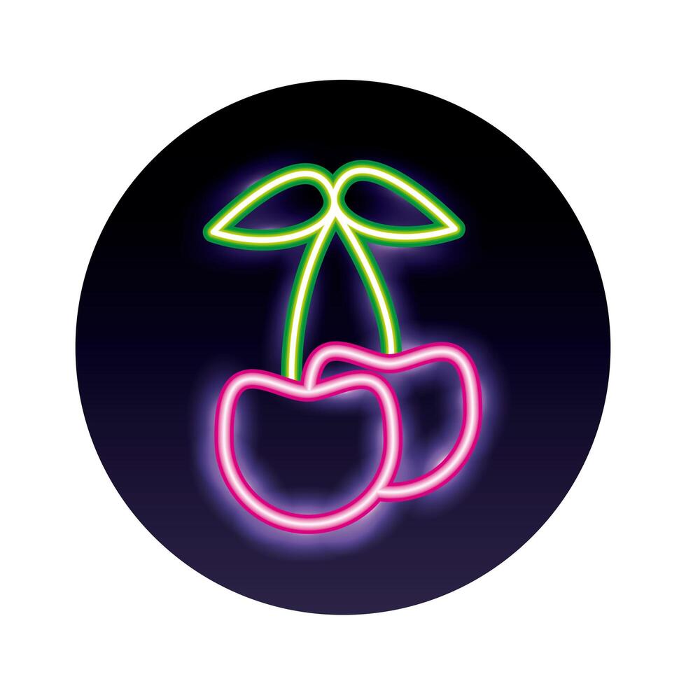 cherries fruits neon lights icon vector