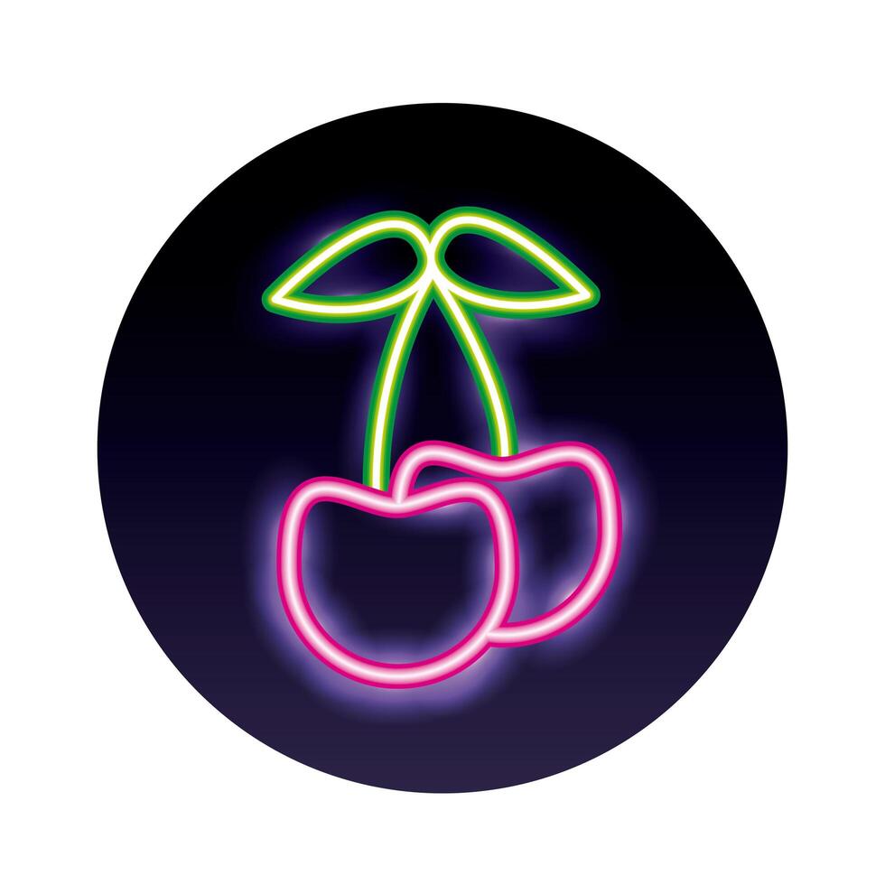 cerezas frutas luces de neón icono vector