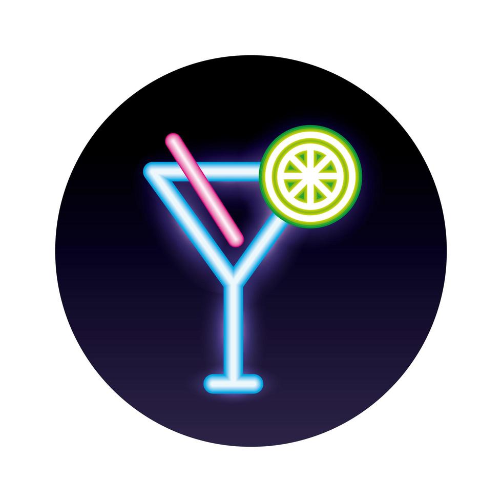 tropical cocktail cup neon light vector