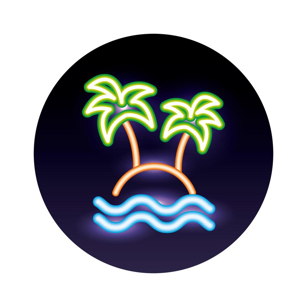 icono de luz de neón de palmera de árbol vector