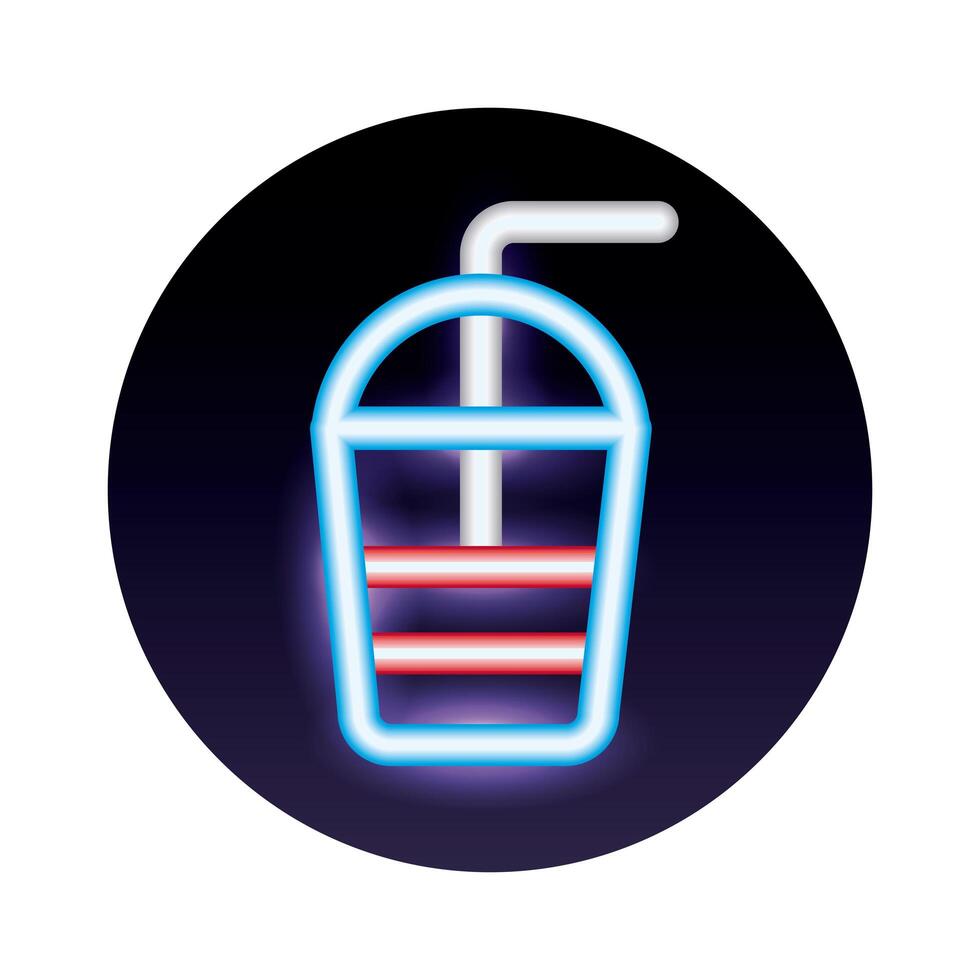 batido con icono de estilo de luz de neón de paja vector