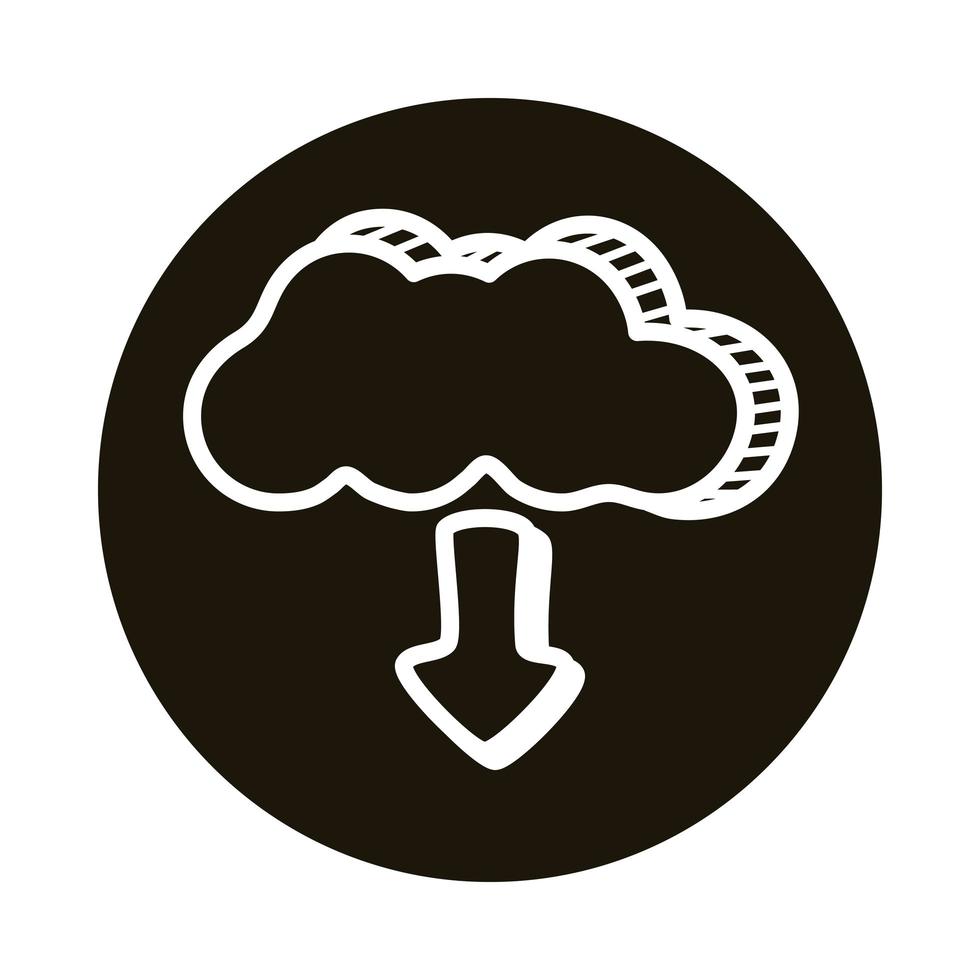 icono de estilo de bloque de doodle de descarga de computación en la nube vector