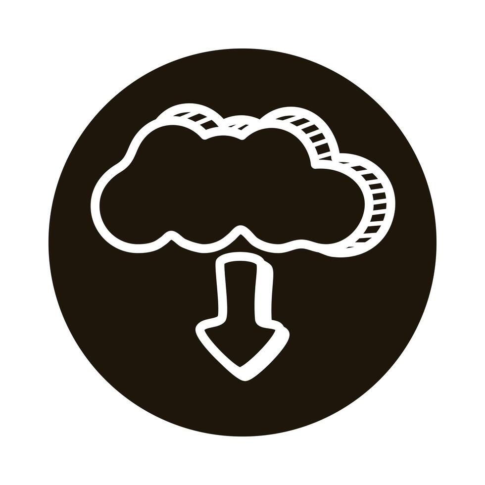 cloud computing download doodle block style icon vector
