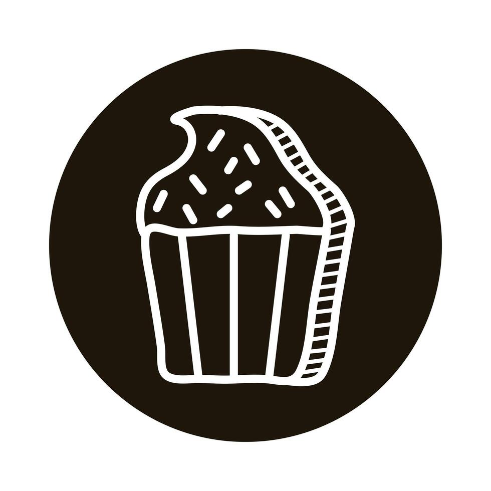 icono de estilo de bloque de doodle de cupcake dulce vector