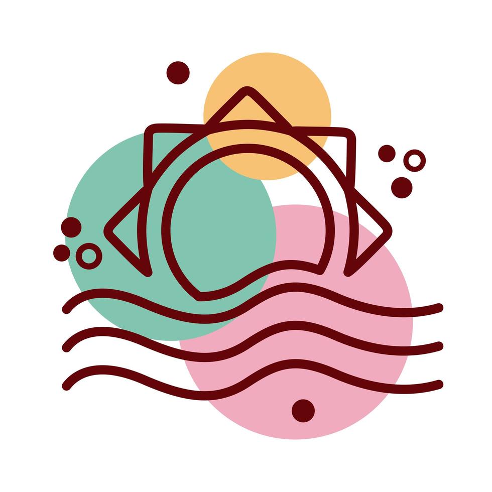 sun with sea waves line and color style icon vector