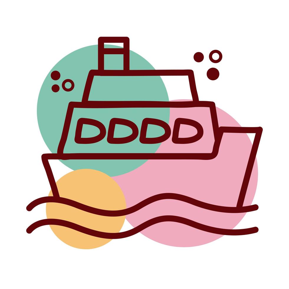 ship boat sea line and color style vector