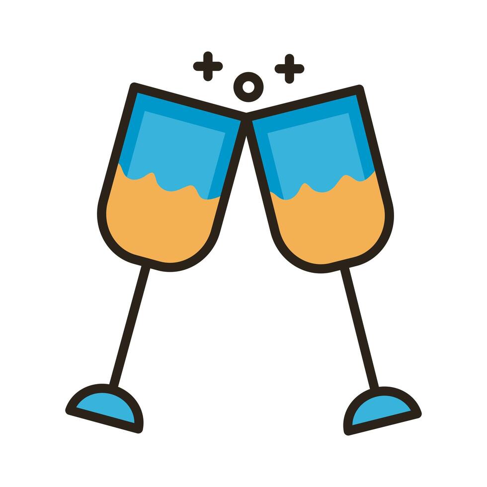 wine cups toast line and fill style icon vector