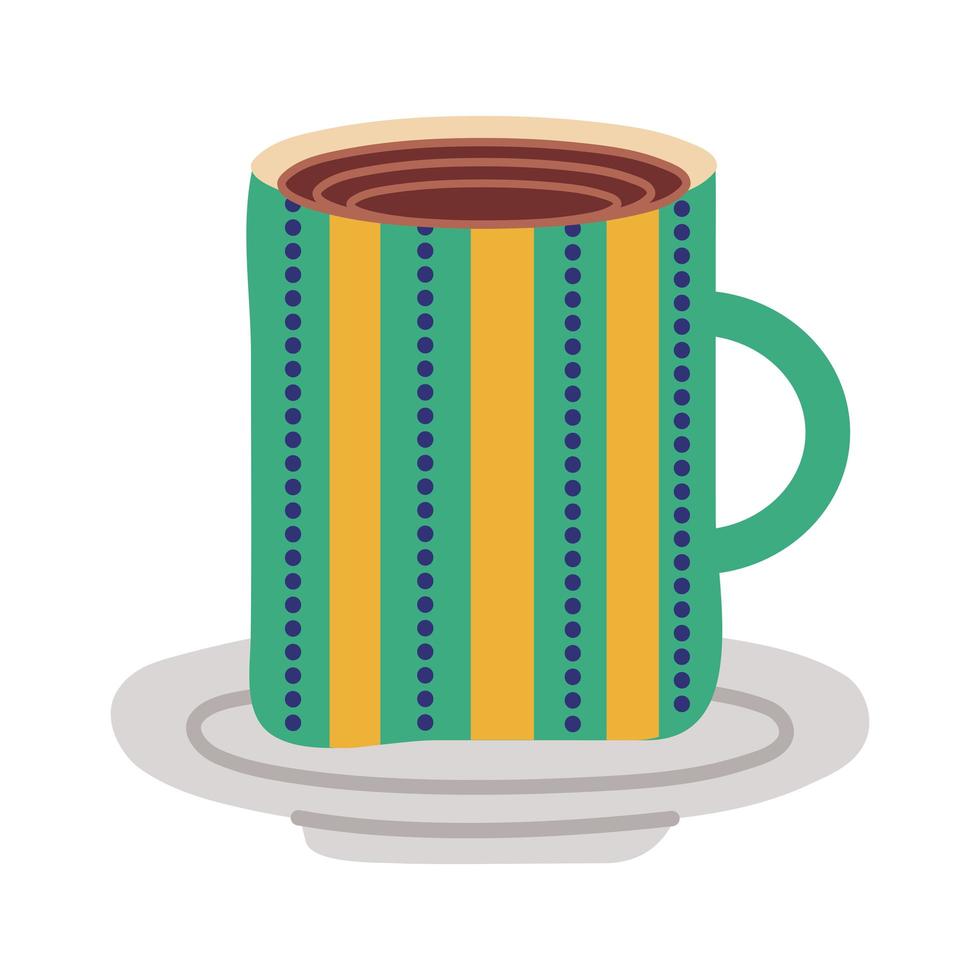 plato y taza de cerámica líneas y puntos icono de estilo plano vector