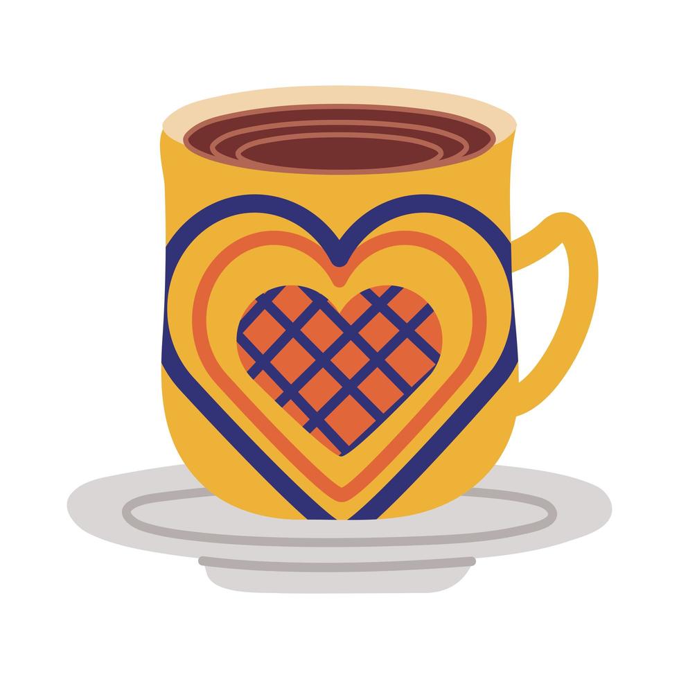 dish and ceramic cup with hearts flat style icon vector