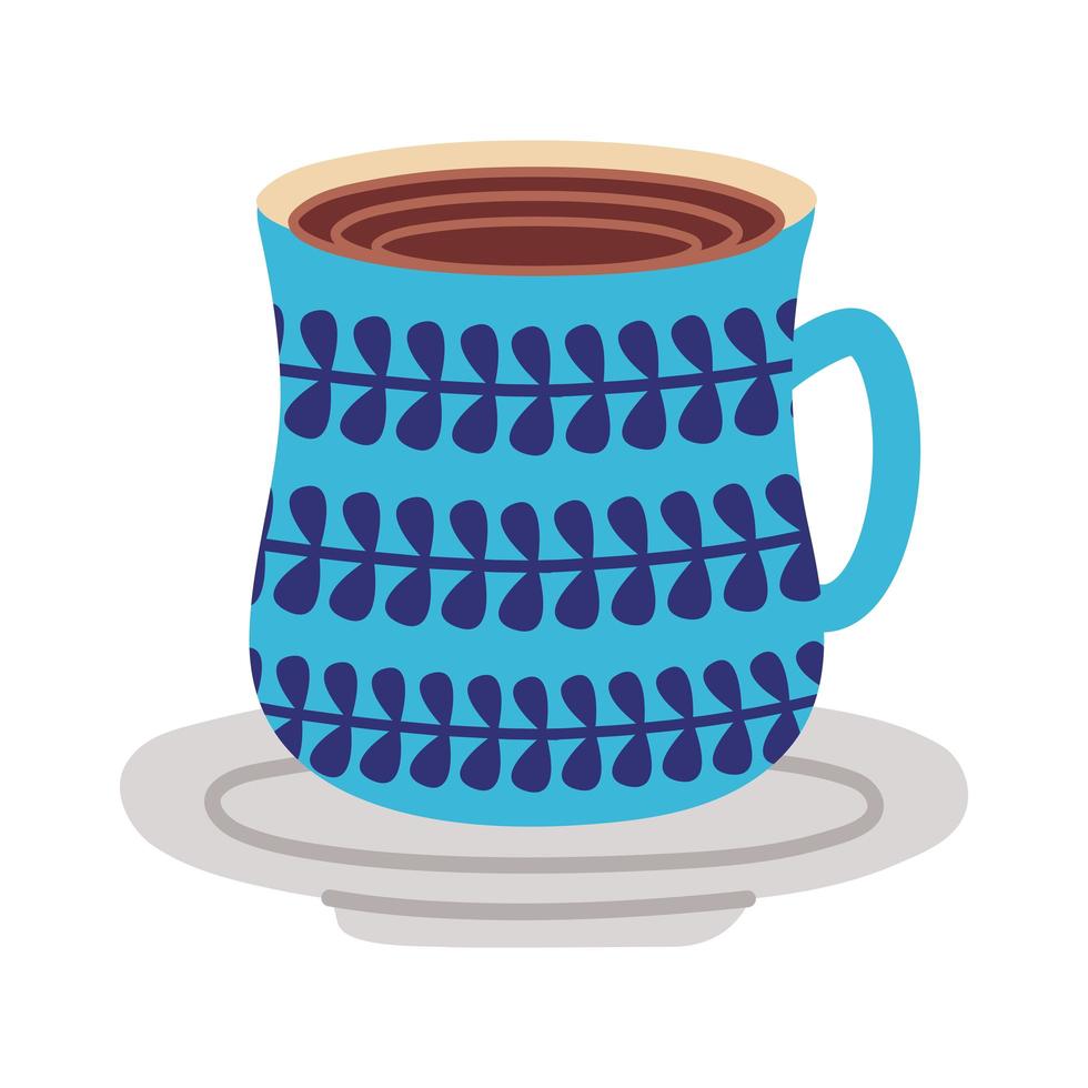 plato y taza de cerámica con icono de estilo plano de hojas vector