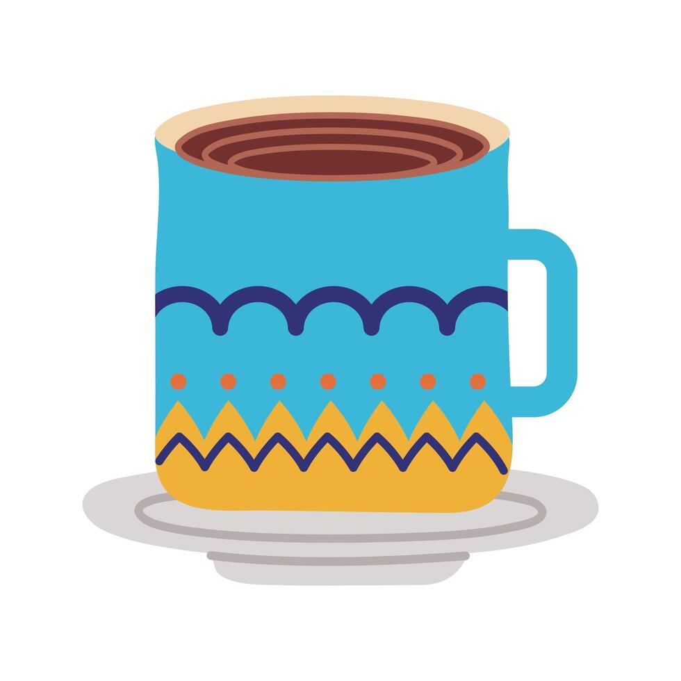 plato y taza de cerámica con líneas de ondas icono de estilo plano vector