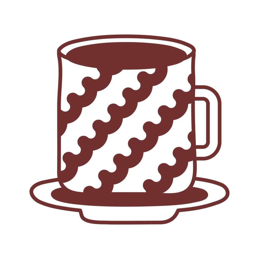 dish and ceramic cup with waves lines line style icon vector