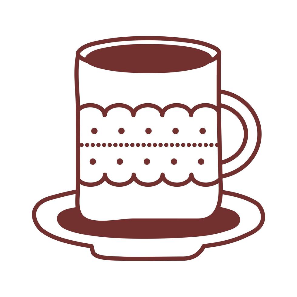 dish and ceramic cup with waves lines line style icon vector