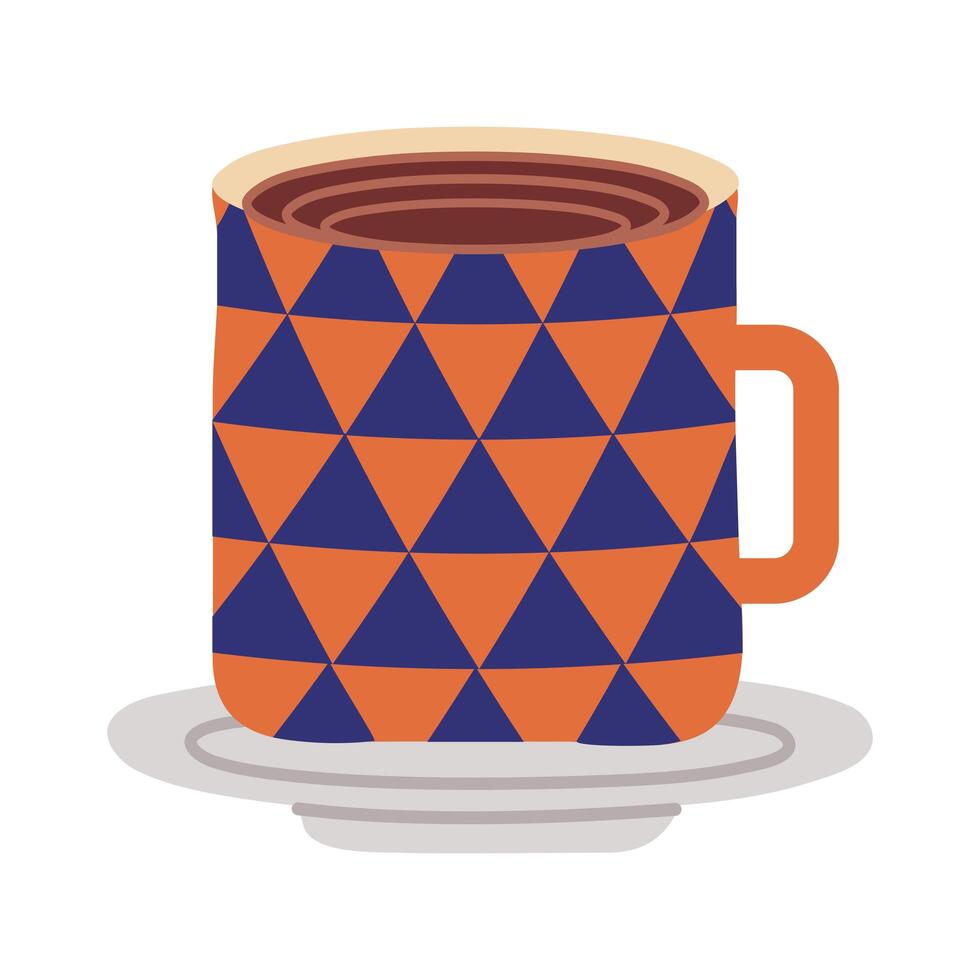 dish and ceramic cup with geometric figures flat style icon vector