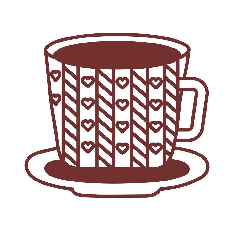 dish and ceramic cup with hearts line style icon vector