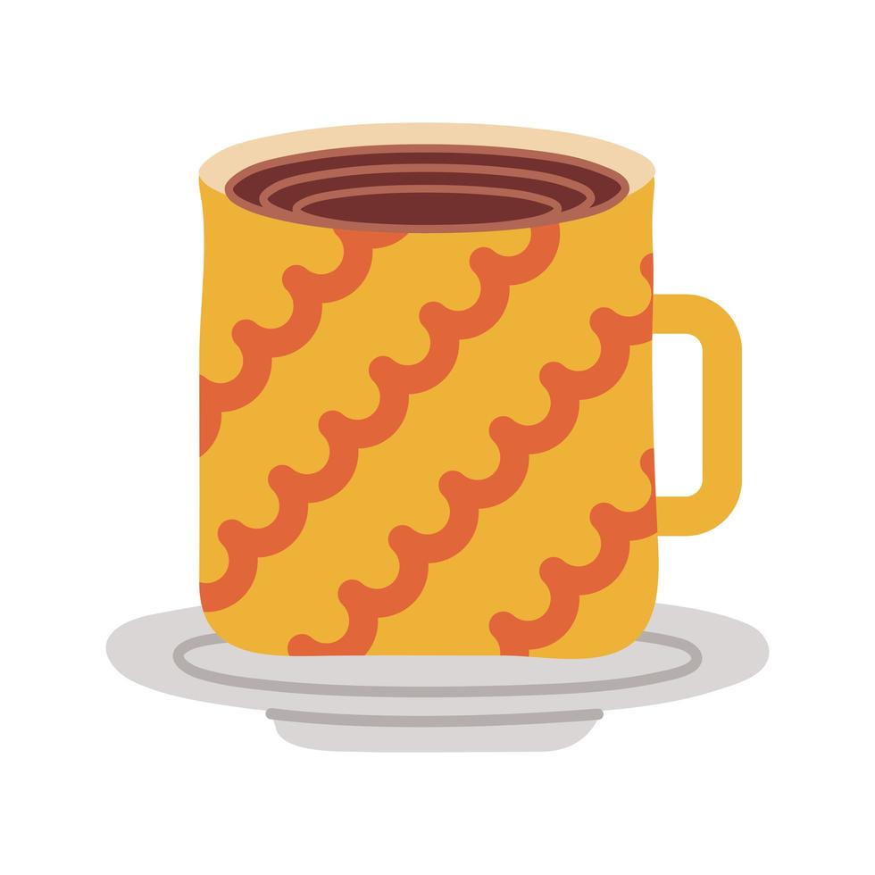 dish and ceramic cup with waves lines flat style icon vector