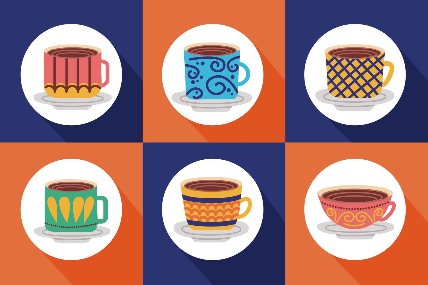 bundle of ceramic dishes and cups icons vector