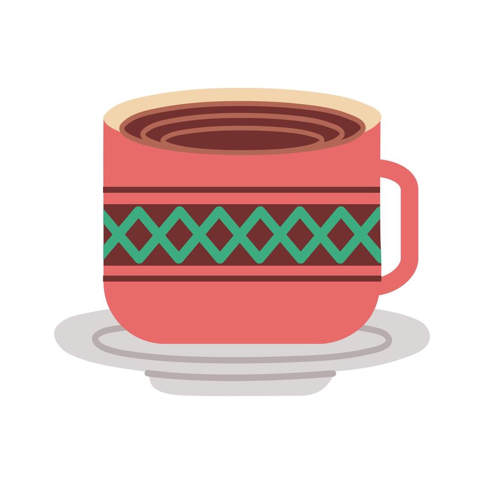 plato y taza de cerámica con figuras geométricas icono de estilo plano vector