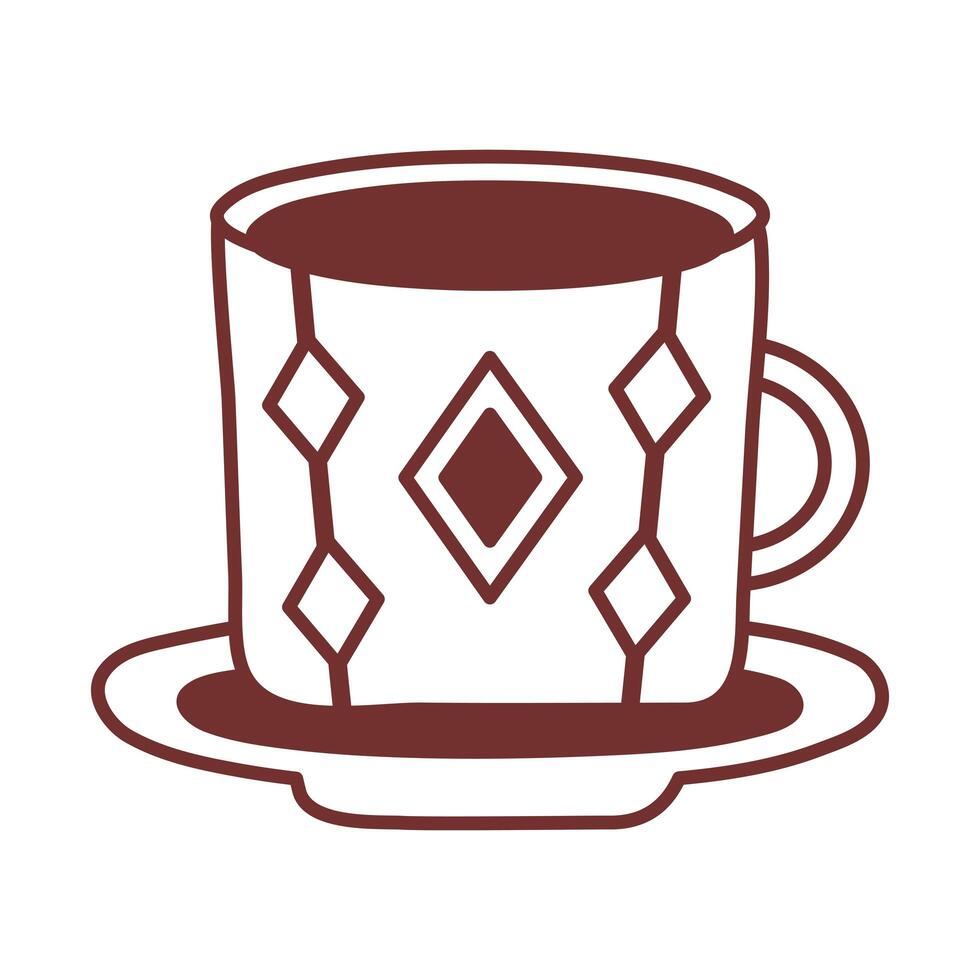 dish and ceramic cup with geometric figures line style icon vector