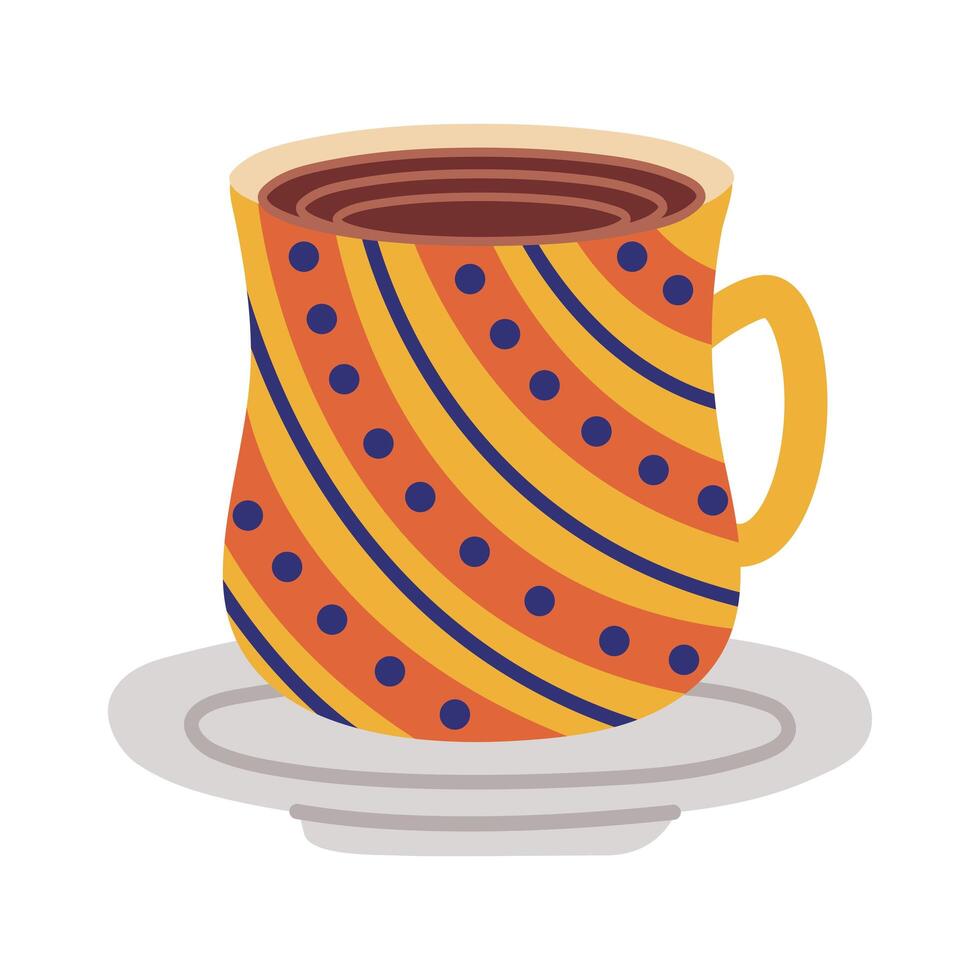 plato y taza de cerámica líneas y puntos icono de estilo plano vector