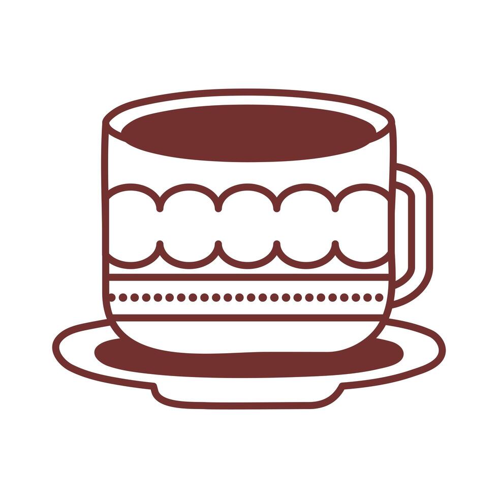 dish and ceramic cup with waves lines line style icon vector