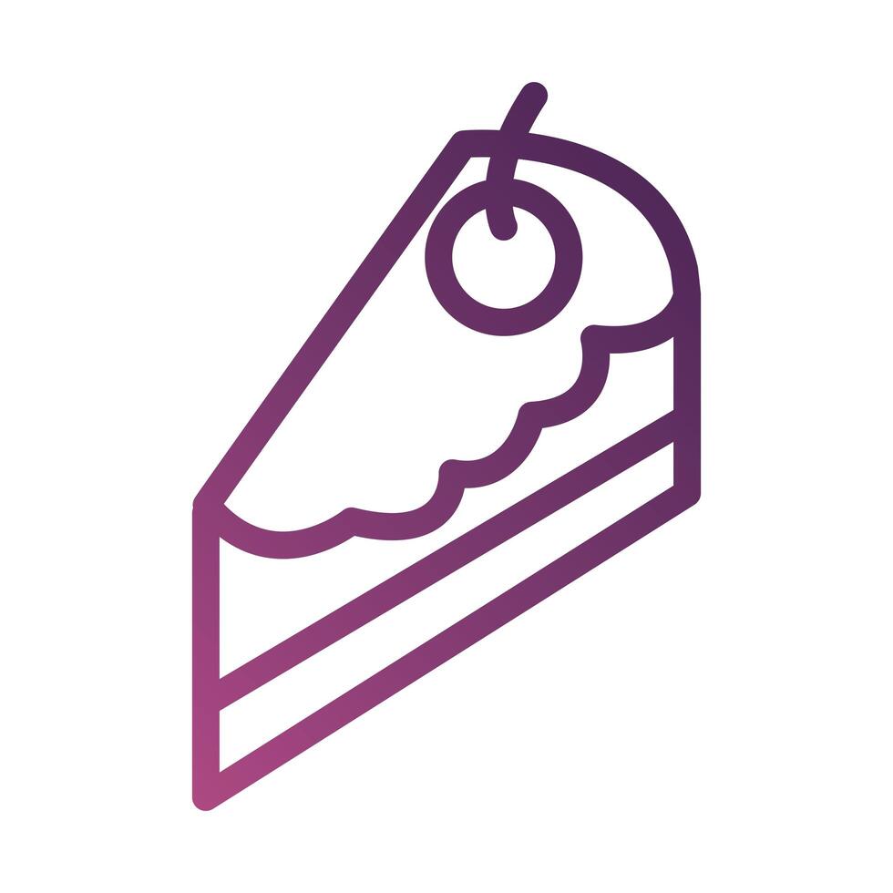 icono de estilo degradado de línea de porción de pastel dulce vector