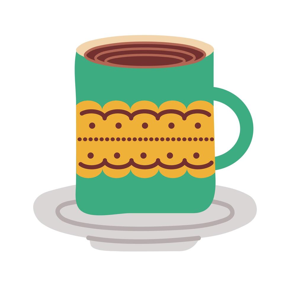 dish and ceramic cup with waves lines flat style icon vector