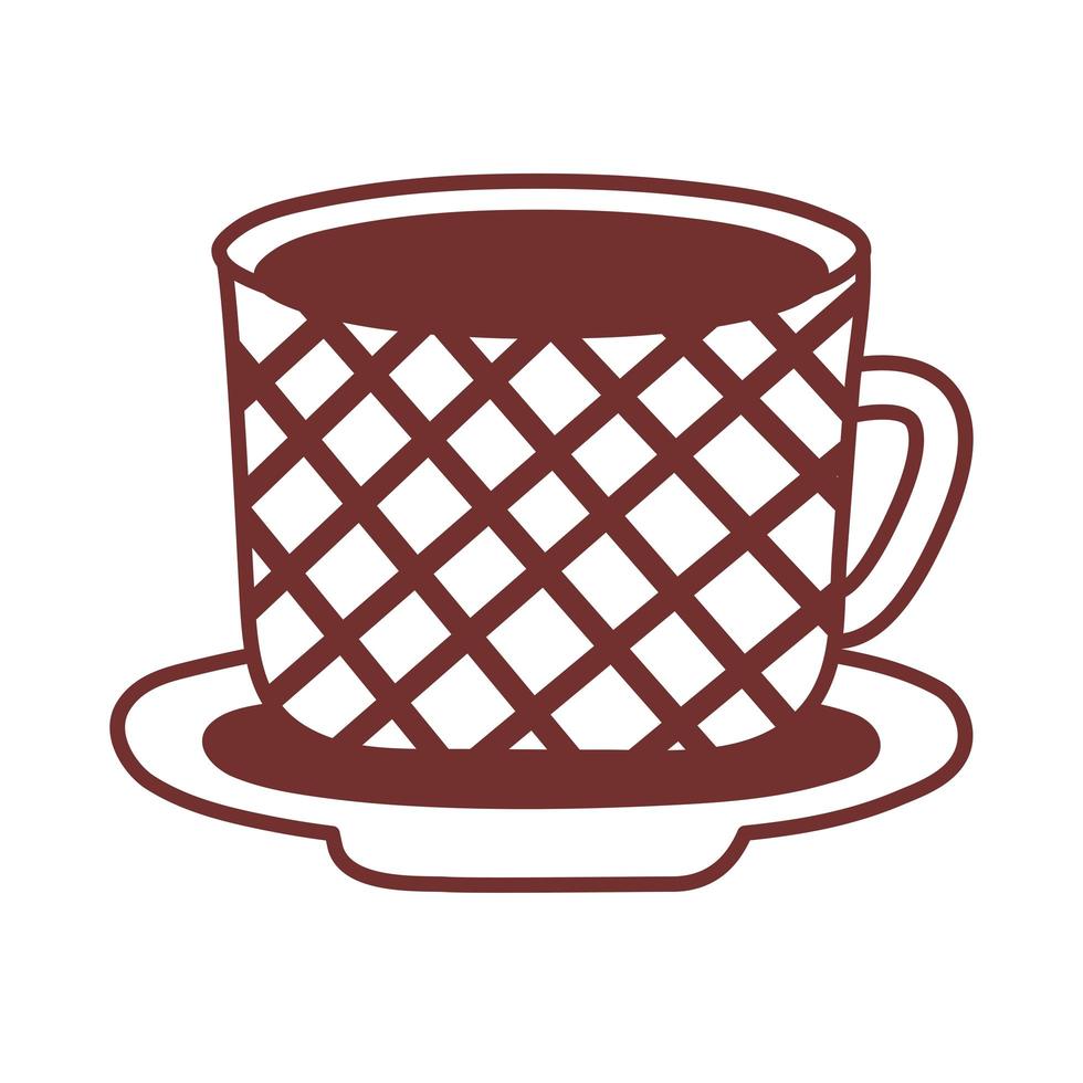 plato y taza de cerámica con icono de estilo de línea de cuadrícula vector