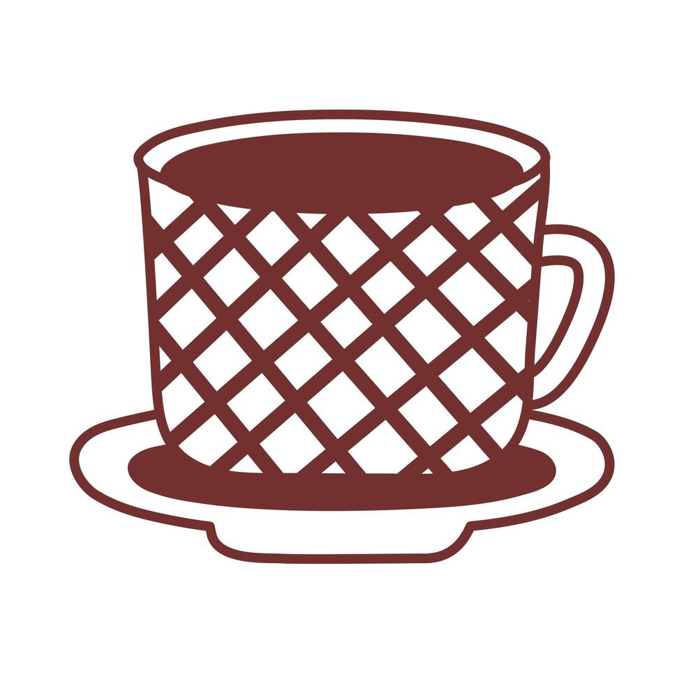 dish and ceramic cup with grid line style icon vector
