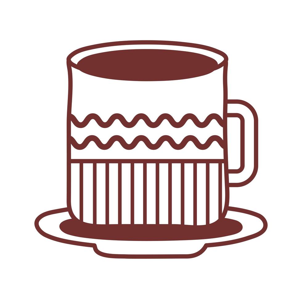 dish and ceramic cup with waves lines line style icon vector