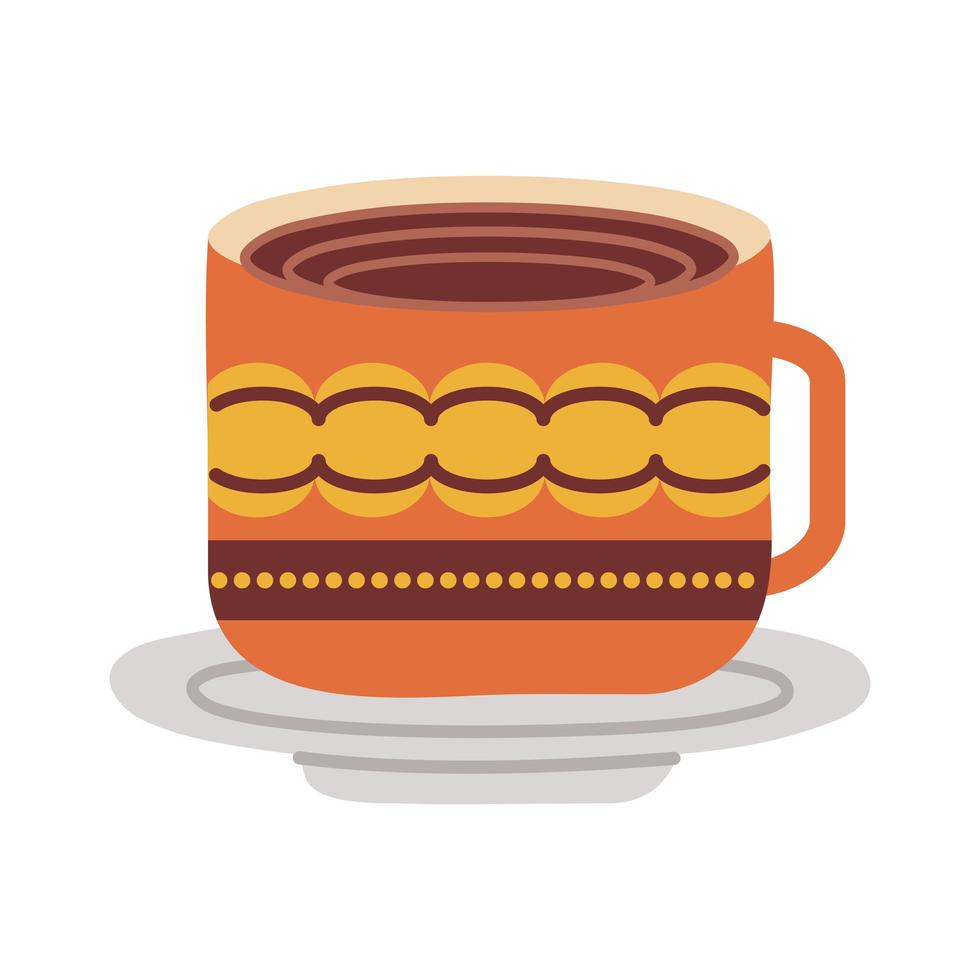 plato y taza de cerámica con líneas de ondas icono de estilo plano vector