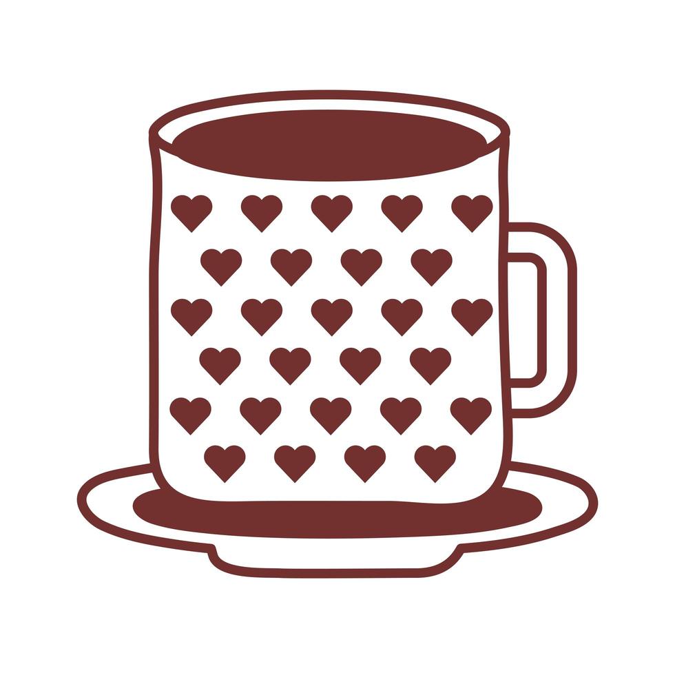 dish and ceramic cup with hearts line style icon vector