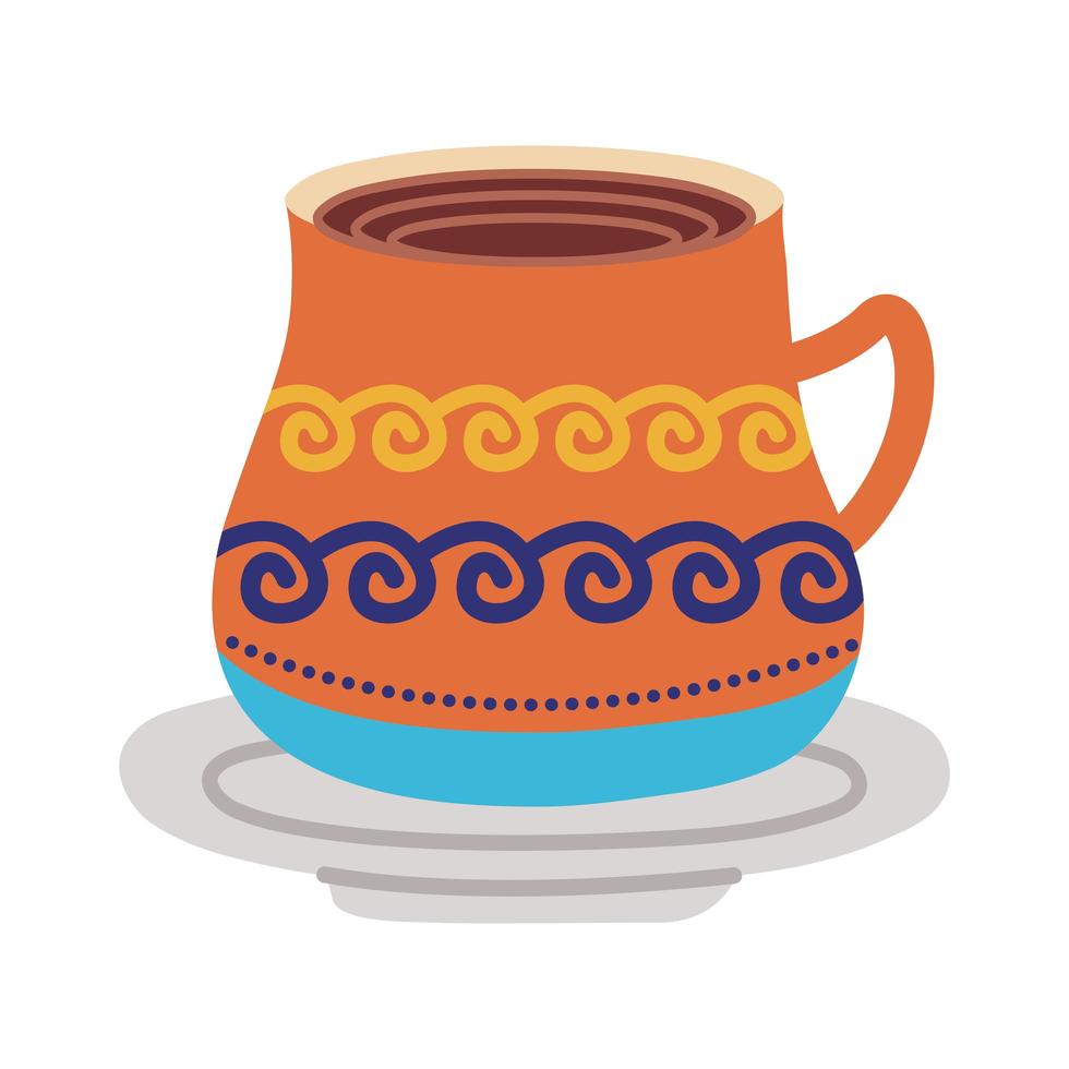 plato y taza de cerámica con icono de estilo plano de trazos vector
