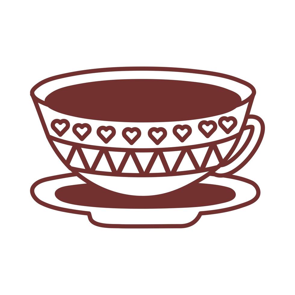 dish and ceramic cup with geometric figures line style icon vector