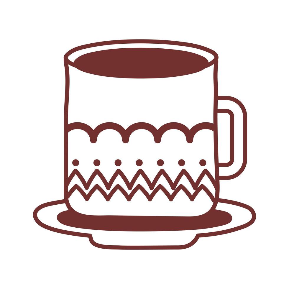 dish and ceramic cup with waves lines line style icon vector