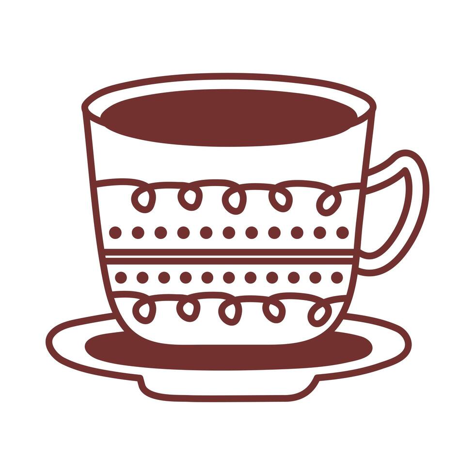 dish and ceramic cup with strokes line style icon vector