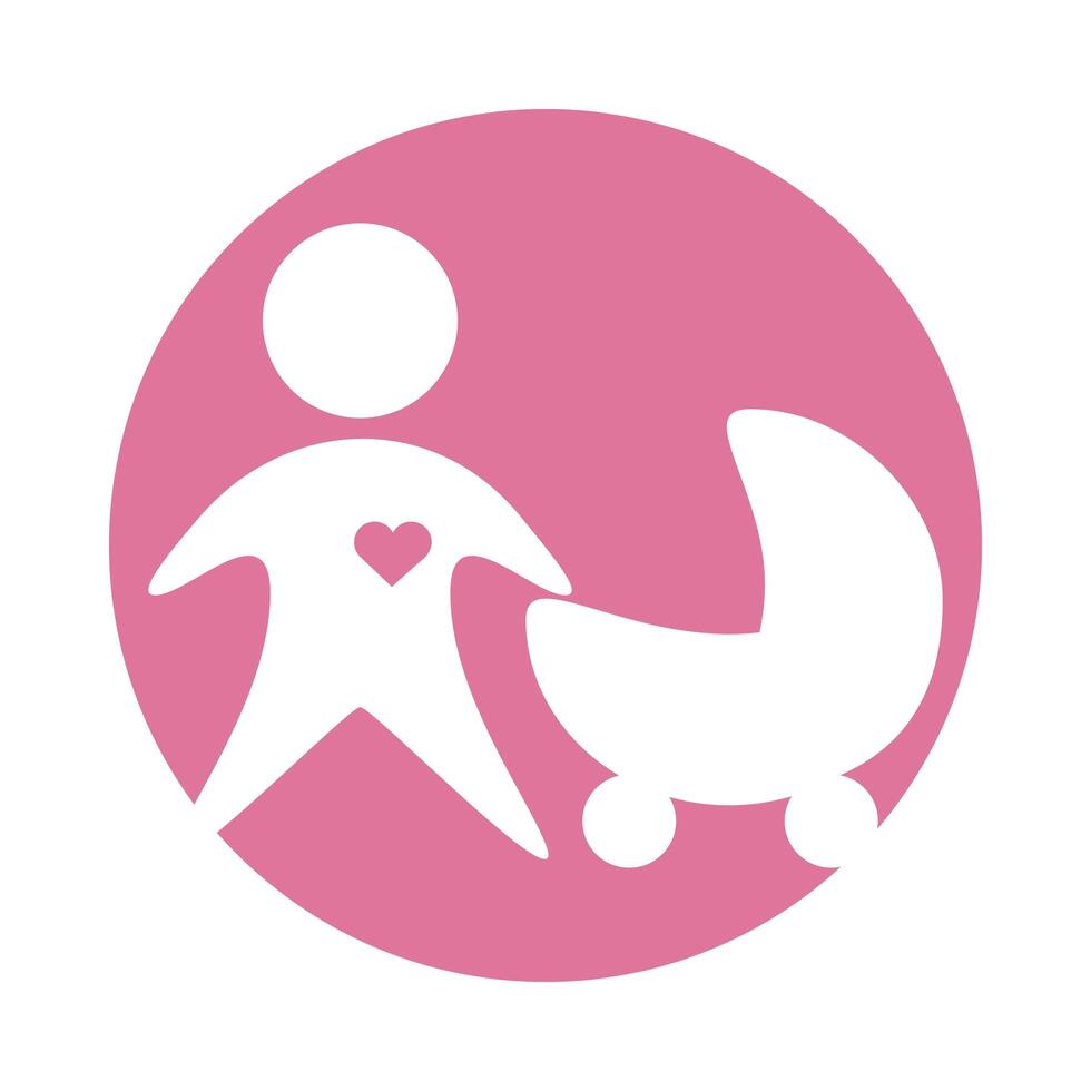 father with baby cart figures silhouettes block style vector