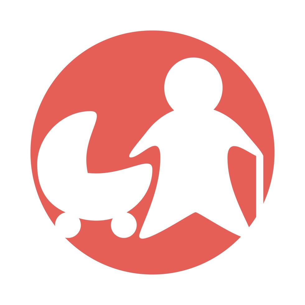 grandfather with baby cart block style vector