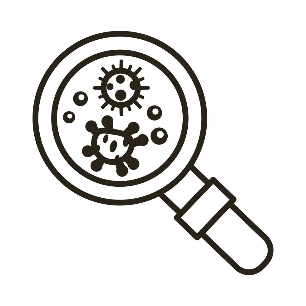 bacteria culture with magnifying glass line style icon vector