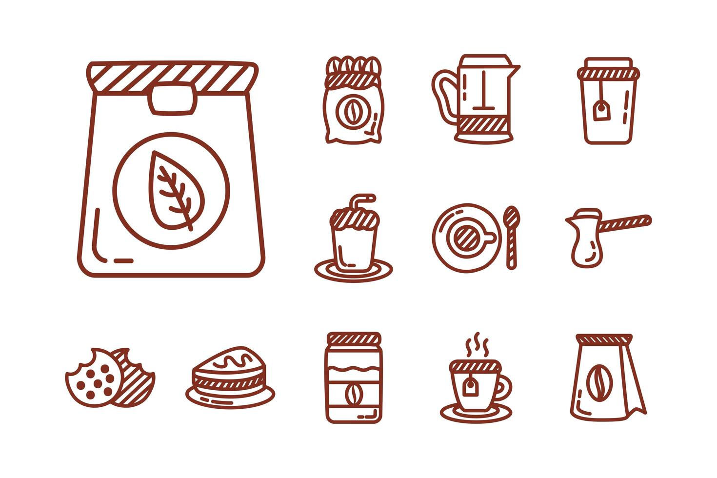 paquete de icono de estilo de línea de café y té vector